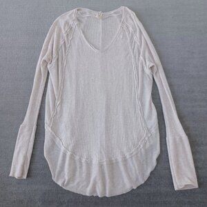 Free People Thermal Top Women L Beige Free Catalina Waffle Knit Oversized Boho